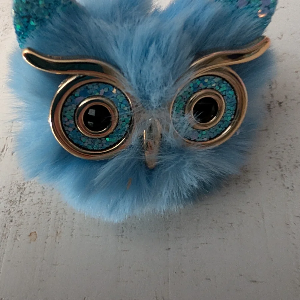 NWOT Owl with Gold Glasses & Keychain/Clip -  Blue